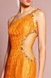 Elizabeth K GL1094 Sheer Skirt One Shoulder Lace Dress