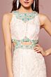 Elizabeth K GL1403 Cutout Waist Jewel Neckline Lace Dress