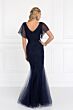 Elizabeth K GL1576 Flutter Sleeves Embroidered V-Neck Dress