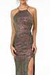 Elizabeth K GL1812 Halter Strap Lace-Up Sequin Dress