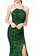 Elizabeth K GL1812 Halter Strap Lace-Up Sequin Dress