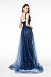 GLS by Gloria GL1840 Long Overskirt Plunging Neck Glitter Dress