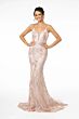 GLS by Gloria GL1842 Godet Skirt Plunging Neck Glitter Dress