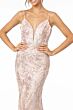 GLS by Gloria GL1842 Godet Skirt Plunging Neck Glitter Dress