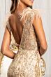 GLS by Gloria GL1983 Feather Skirt Plunging Neck Glitter Dress