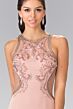 Elizabeth K GL2237 Embellished Top Illusion Back High Neck Dress