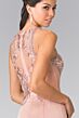 Elizabeth K GL2237 Embellished Top Illusion Back High Neck Dress
