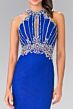 Elizabeth K GL2275 Illusion Waist Halter Neck Lace Dress