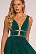 Elizabeth K GL2501 Double Belt Pleated Skirt Metallic Dress