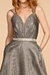 Elizabeth K GL2504 Strappy Back Plunging Neck Sparkly Dress