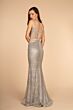Elizabeth K GL2509 Strappy Bodice V-Neck Glitter Dress