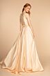 Elizabeth K GL2531 Illusion Back Pleated A-Line Satin Dress