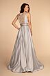 Elizabeth K GL2531 Illusion Back Pleated A-Line Satin Dress