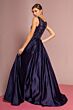 Elizabeth K GL2531 Illusion Back Pleated A-Line Satin Dress