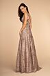 Elizabeth K GL2589 Triple Belt Plunging Neck Embroidered Dress