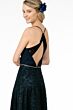 Elizabeth K GL2667 Lace Skirt Cutout Back Ruched Top Dress