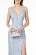 Elizabeth K GL2898 Strappy Back Plunging Neck Glitter Dress