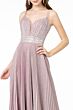 Elizabeth K GL2905 Beaded Waist Plunging Neck Pleated Metallic Dress
