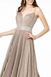 Elizabeth K GL2905 Beaded Waist Plunging Neck Pleated Metallic Dress
