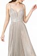 Elizabeth K GL2905 Beaded Waist Plunging Neck Pleated Metallic Dress