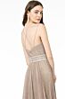 Elizabeth K GL2905 Beaded Waist Plunging Neck Pleated Metallic Dress