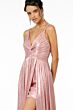 Elizabeth K GL2927 Slit Skirt Knotted Top Metallic Dress