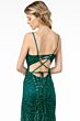 Elizabeth K GL2938 Lace-Up Back Godet Skirt Glitter Dress