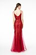 Elizabeth K GL2939 Godet Skirt Plunging Neck Glitter Dress