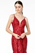 Elizabeth K GL2939 Godet Skirt Plunging Neck Glitter Dress