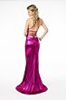 Elizabeth K GL2943 Lace-Up Back Draped Metallic Dress