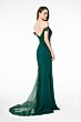 Elizabeth K GL2958 Off-The-Shoulder Cutaway Sheer Train Dress