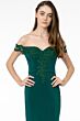 Elizabeth K GL2958 Off-The-Shoulder Cutaway Sheer Train Dress