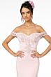 Elizabeth K GL2958 Off-The-Shoulder Cutaway Sheer Train Dress