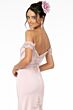 Elizabeth K GL2958 Off-The-Shoulder Cutaway Sheer Train Dress
