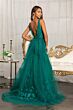 Elizabeth K GL3011 Detachable Overskirt 3D Floral V-Neck Dress