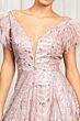 Elizabeth K GL3046 Plunging Neck Feather Strap A-Line Dress