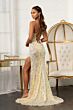 Elizabeth K GL3051 Cutaway Slit Lace-Up Back Sequin Dress