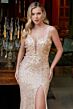 Elizabeth K GL3055 Bare Back Plunging Neck Sequin Dress