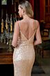 Elizabeth K GL3055 Bare Back Plunging Neck Sequin Dress