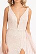 Elizabeth K GL3057 Detachable Overskirt Plunging Neck Sequin Dress