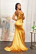 Elizabeth K GL3060 Slit Skirt Open Back Cold Shoulder Dress
