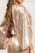 Elizabeth K GL3062 Cape Sleeve Center Slit Sequin Dress
