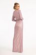 Elizabeth K GL3063 V-Neck Long Sleeve Sequin Dress