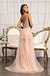 Elizabeth K GL3069 Detachable Overskirt Plunging Neck Glitter Dress