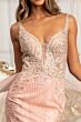 Elizabeth K GL3069 Detachable Overskirt Plunging Neck Glitter Dress