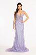 Elizabeth K GL3069 Detachable Overskirt Plunging Neck Glitter Dress