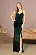 Elizabeth K GL3080 Ruched Top Lace-Up Sequin Velvet Dress
