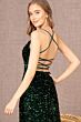 Elizabeth K GL3080 Ruched Top Lace-Up Sequin Velvet Dress
