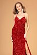 Elizabeth K GL3080 Ruched Top Lace-Up Sequin Velvet Dress