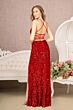 Elizabeth K GL3080 Ruched Top Lace-Up Sequin Velvet Dress